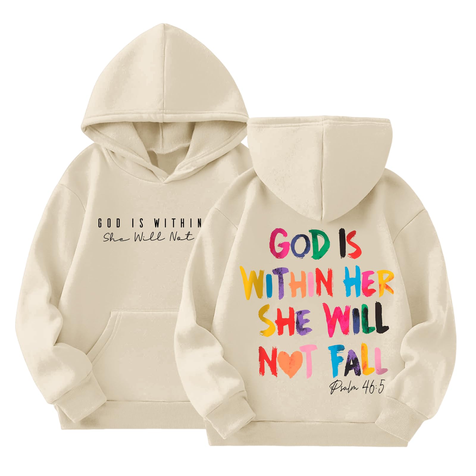 Photo 1 of Sulayesh God is Within Her She Will Not Fall Hoodies for Girls Christian Jesus Sweatshirt Religious Bible Verse Preppy Top?Apricot,7-8 Years