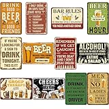 Silkfly 12 Pcs Funny Bar Signs for Home Bar Wall Vintage Metal Tin Signs Pub Wall Art for Man Cave Decor Garage Basement Decorations Retro Beer Posters, 8 x 12 Inch