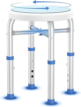 Swivel Shower Stool for Inside Shower, 360 Rotating Shower Seat with Heavy-Duty Support Up to 300lb, Adjustable & Non-Slip Chair for Senior Elderly Disabled Pregnant