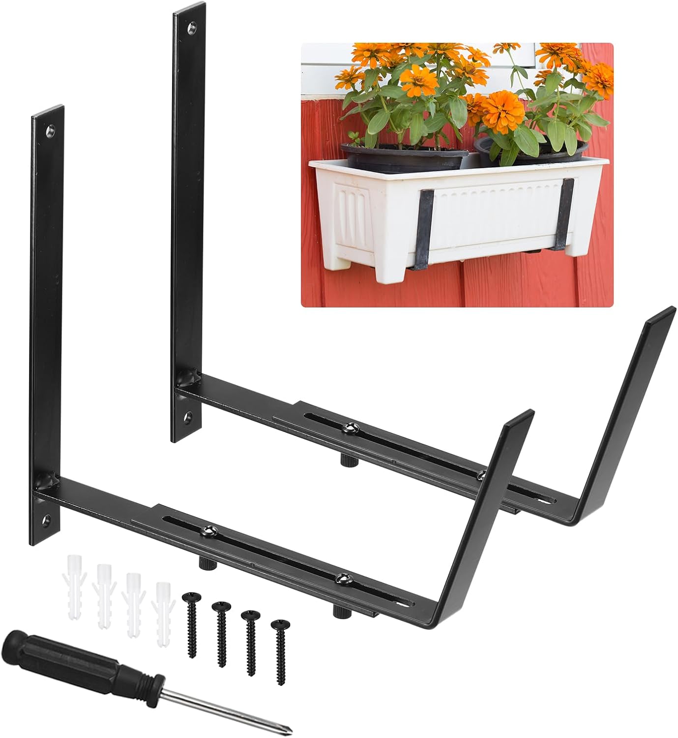 Sourcing Map Adjustable Window Planter Brackets, Universal Window Box Holder, Iron Flower Box, Wall Mounting Hooks For Balcony, Fences, Patio And Garden (Pack Of 2