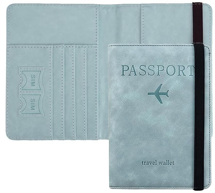 Passport Wallet Passport, Card Holder for Family, Passport Case Protection, PU Leather Water Resistant Passport Bag for Men & Women, Passport Cover, Credit Cards Case for Travel (Sky Blue Wallet)-image-35