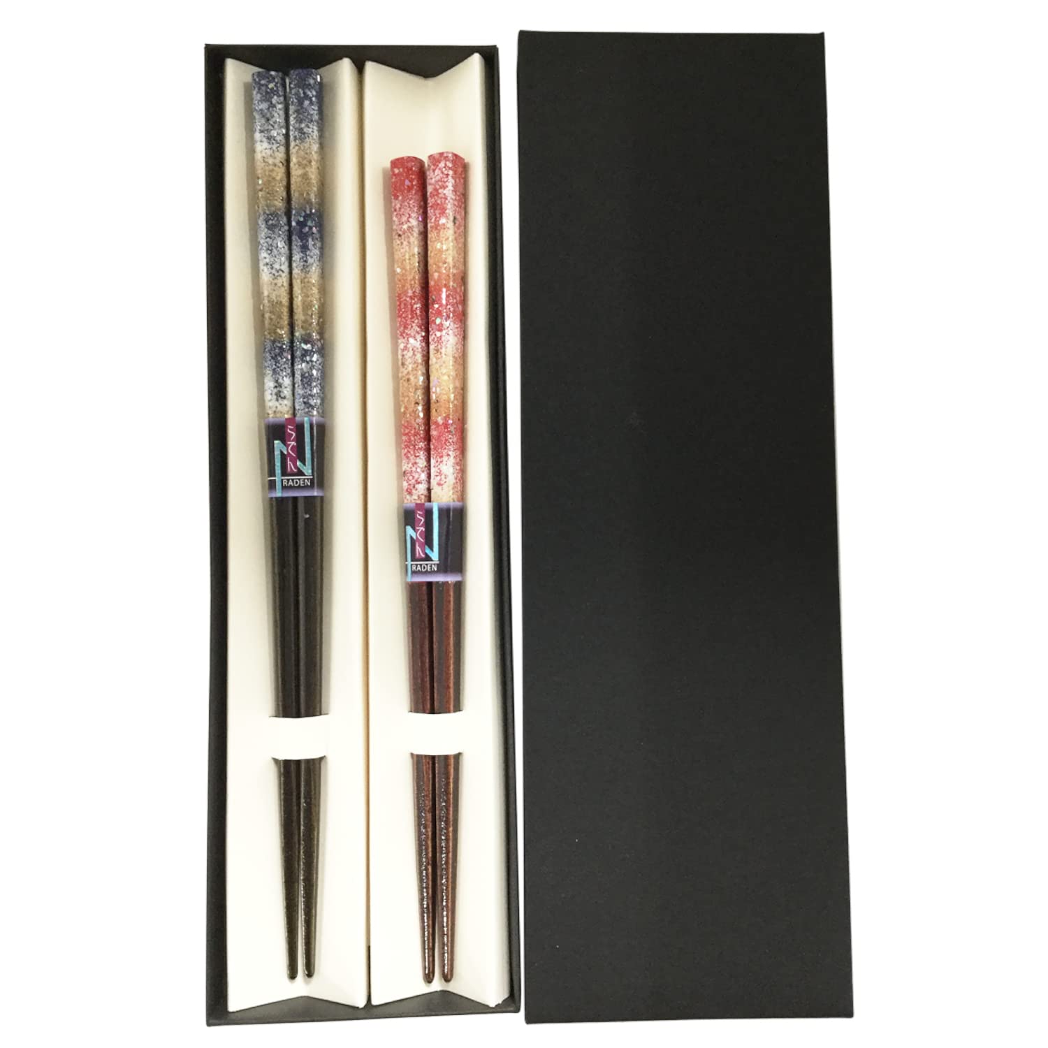 Nakano Couple Chopsticks Pair Set Natural Shell Inlay Blue Red Japan
