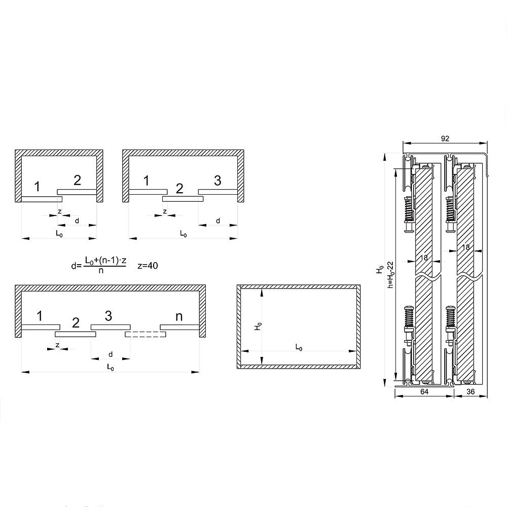 Kit SLID'UP 220 aluminio anodizado bronce para 3 puertas correderas de armario de 18 mm - carril 2,7 m - 70 kg