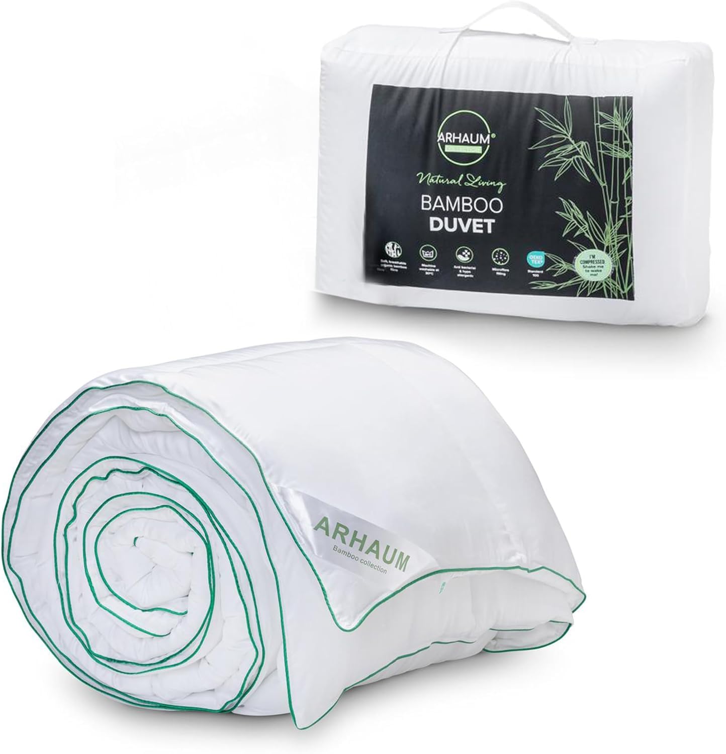 ARHAUM 100% Natural Bamboo Duvet – Lightweight Breathable & Hypoallergenic Quilt – Ultra Soft & Silky with Microfibre Fill – All Seasons Comfort (Double 200 x 200CM, 10.5 TOG)