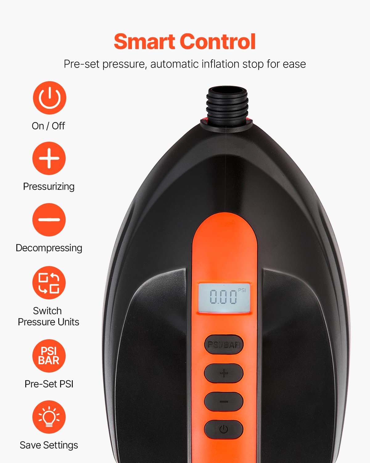 VEVOR Pompe à Air pour Paddle Haute Pression 20 psi, Gonfleur pour Sup avec Connecteur Allume-Cigare et Arrêt Automatique, Vitesse de Gonflage 70 L/mins, pour Bateau Gonflable Kayak Matelas Tente