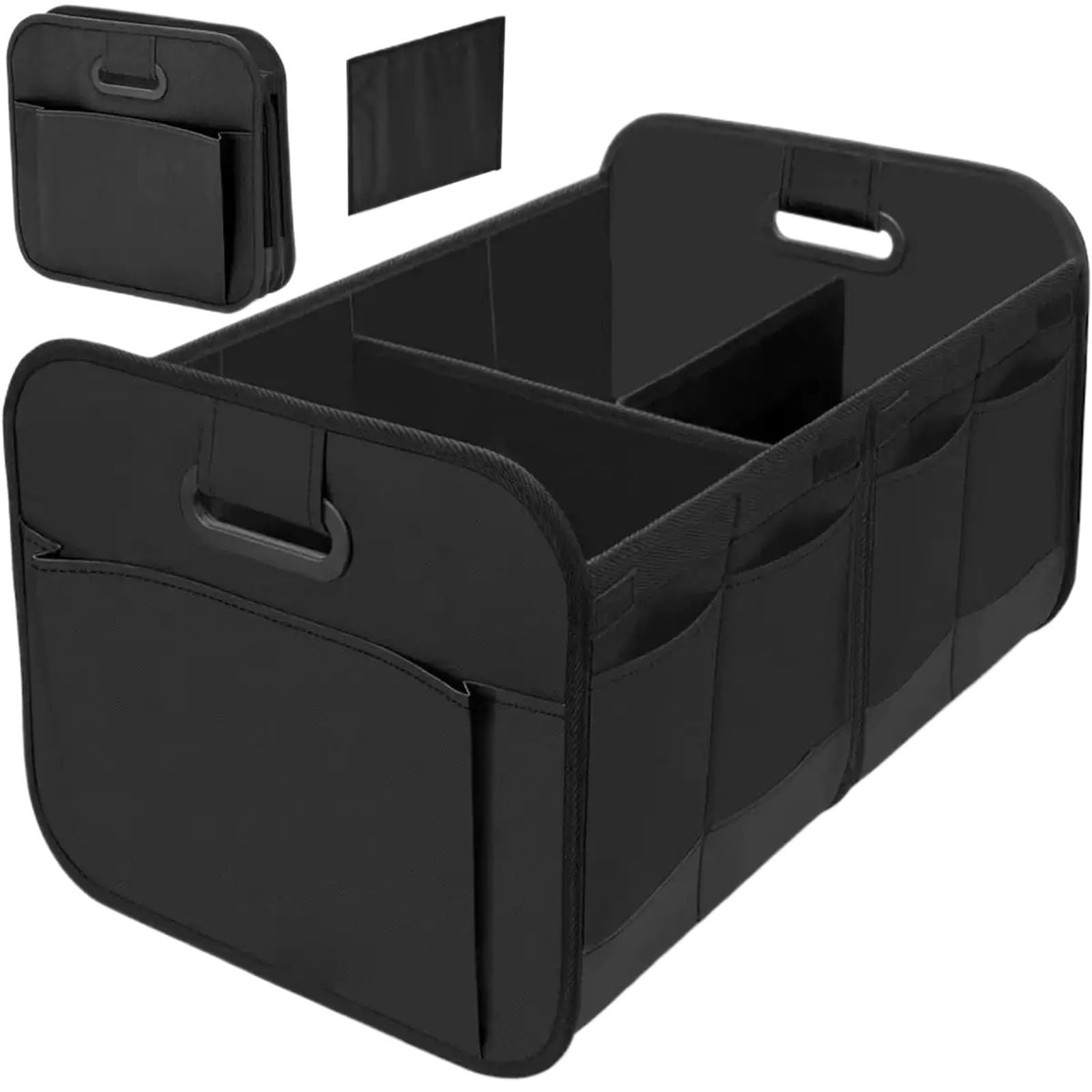 DVMSIEF Trunk Organizer Collapsible 600D Oxford Car Trunk Organizer With Reinforced Handles & Multi-Compartments. Fits All Cars, SUVs, Vans(Black 2)