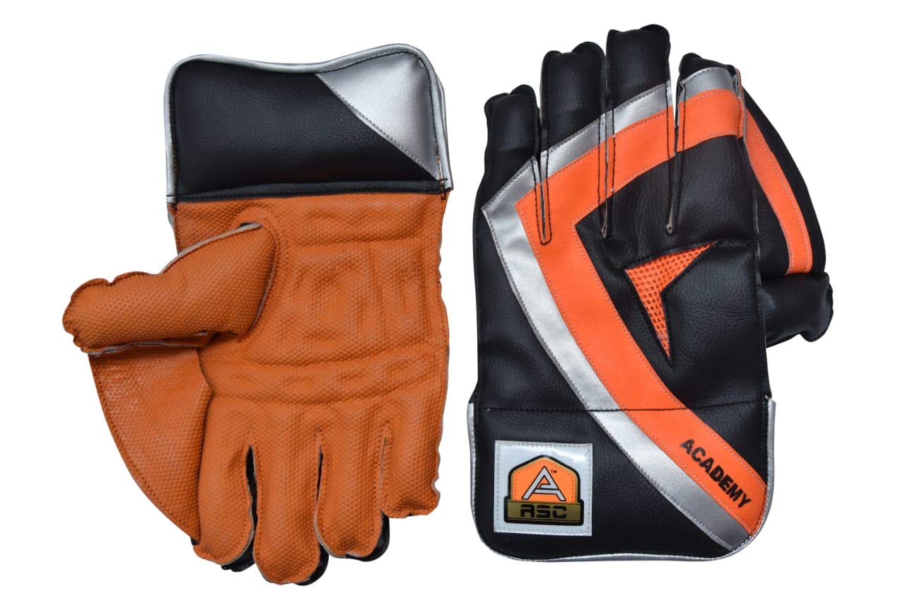 ASC Rubber Cricket Wicket Keeping Gloves - Academy, Cricket Keeping Gloves, Standard Size (Black and Orange)-image-23