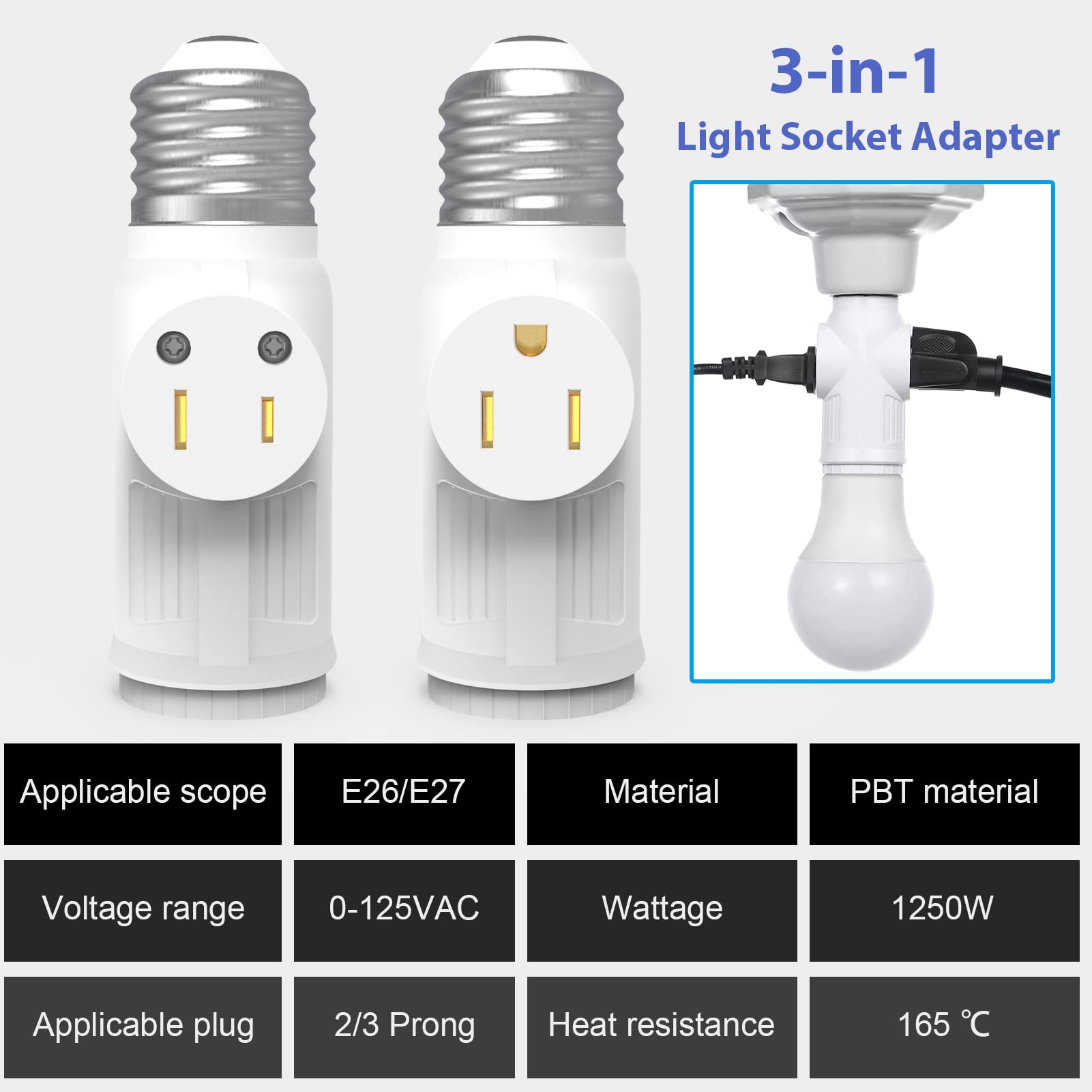 3 Prong Socket Splitter With Switch 2-Pack 3 Prong Bulb Socket Plug ...