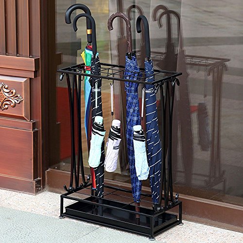 Image of INDIAN DECOR 502465 Creative Umbrella Stand - Floor-Standing Hotel Lobby Black Iron Art Umbrella Storage Rack Size: 50x24x65cm