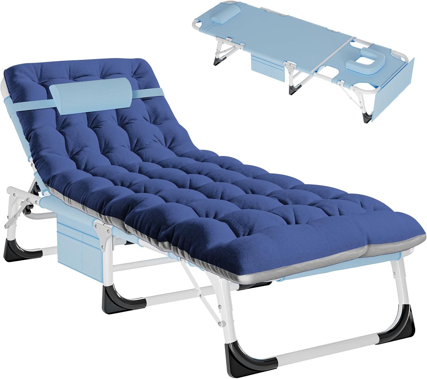Barbella Folding Lounge Chair Heavy Duty Tanning Chair, Folding Beach Lounger with Face Arm Hole, Adjustable 5-Position Patio Chaise Lounges for Patio, Poolside, Lawn Outside Sunbathing, Sky Blue
