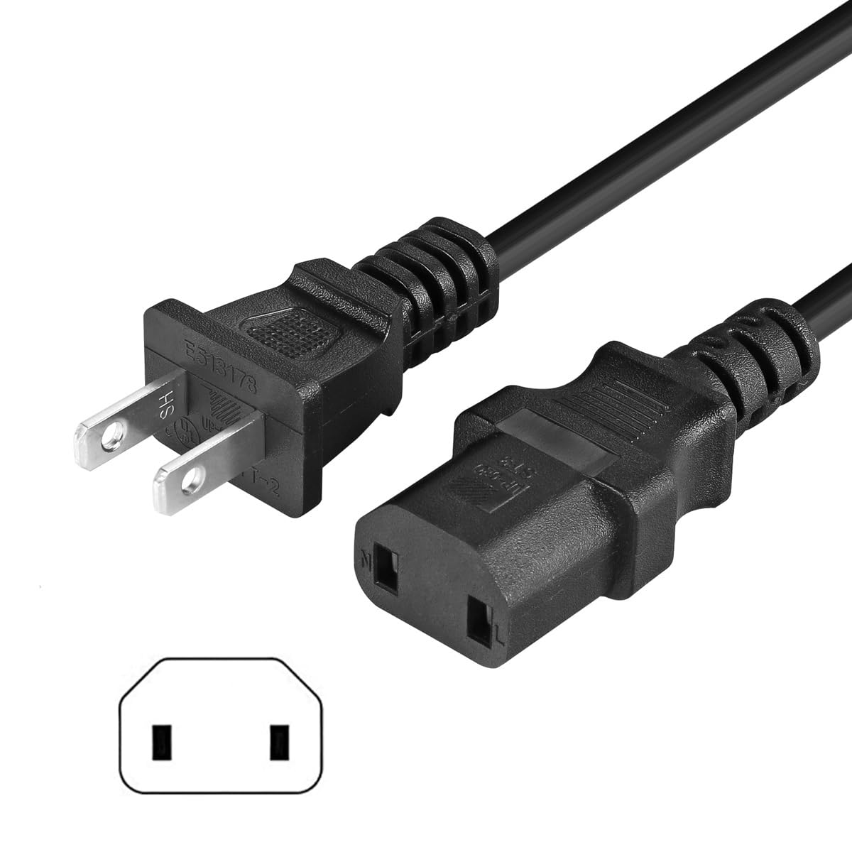 2 Prong AC Power Cord UL SVT 18AWG 10A Power Cable Replacement - for PS4 Pro, Xbox One/Xbox 360 Slim / 360 E Power Supply Brick (6Feet, Black)