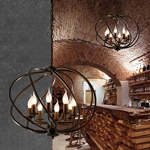 Industrial Adjustable Wrought Iron Vintage Retro Pendant Light - Litfad 22" Edison Metal Globe Shade Hanging Ceiling Light Cage Chandelier Pendant Lamp Fixture Black Finish With 8 Lights, Ul Listed #TOP7