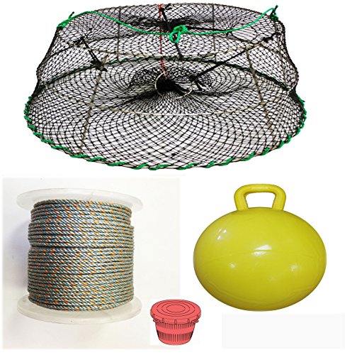 KUFA Sports Tower Style Prawn Trap with 400' Rope, Yellow Float and Vented Bait Jar Combo (CT77+LQ4+F15Y+HB5)