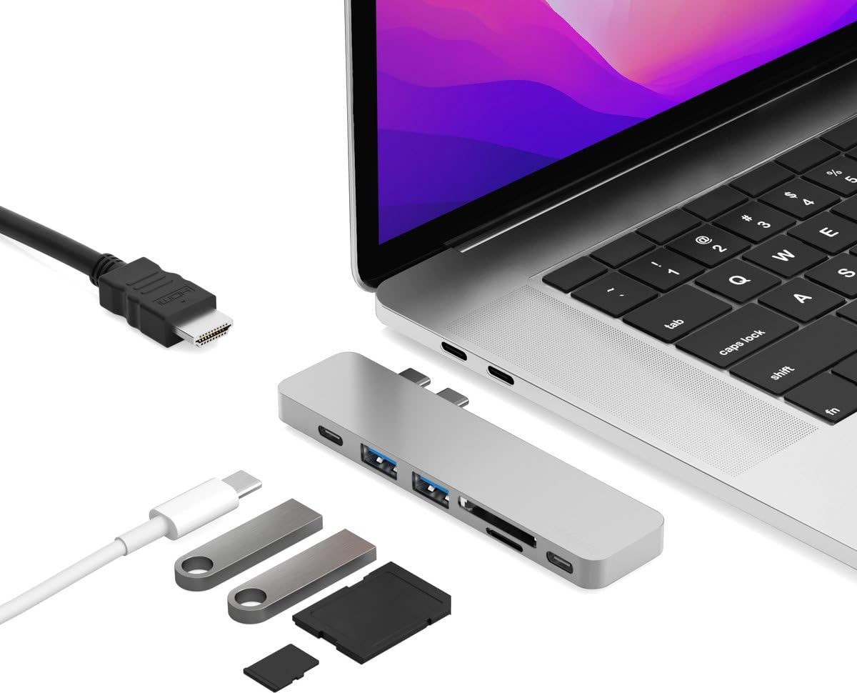Koncentrator USB-C pasuje do Macbook Air/Pro (2016-2022) (Silver)