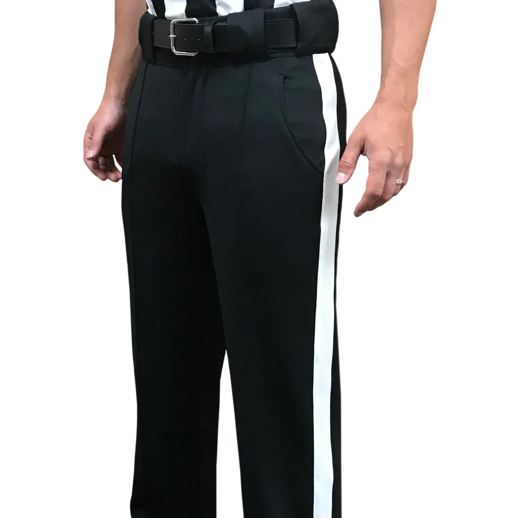 Smitty FBS-184 4-Way Stretch Poly/Spandex Football Referee Pants Tapered Fit White Stripe Official NFHS College (46)
