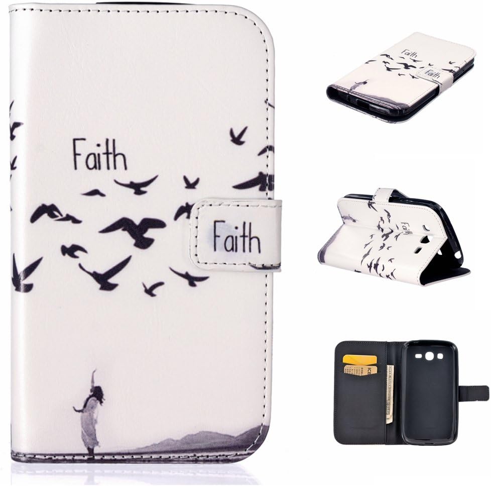 For Samsung Galaxy Grand Neo i9060 Duos Case Cover [with Free Screen Protector], Qimmortal Practical Fashion Cute Colorful Premium PU Leather Case with Exquisite Design and Comfortable Feelling For Samsung Galaxy Grand Neo i9060 Duos - Faith