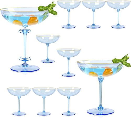 Miniatura 9 de Copas de Martini Desmontables de 9oz de Plástico Rosa Champagne Copas Coupe con Borde Dorado Sopladas a Mano Juego de Cristalería de Cóctel Vintage