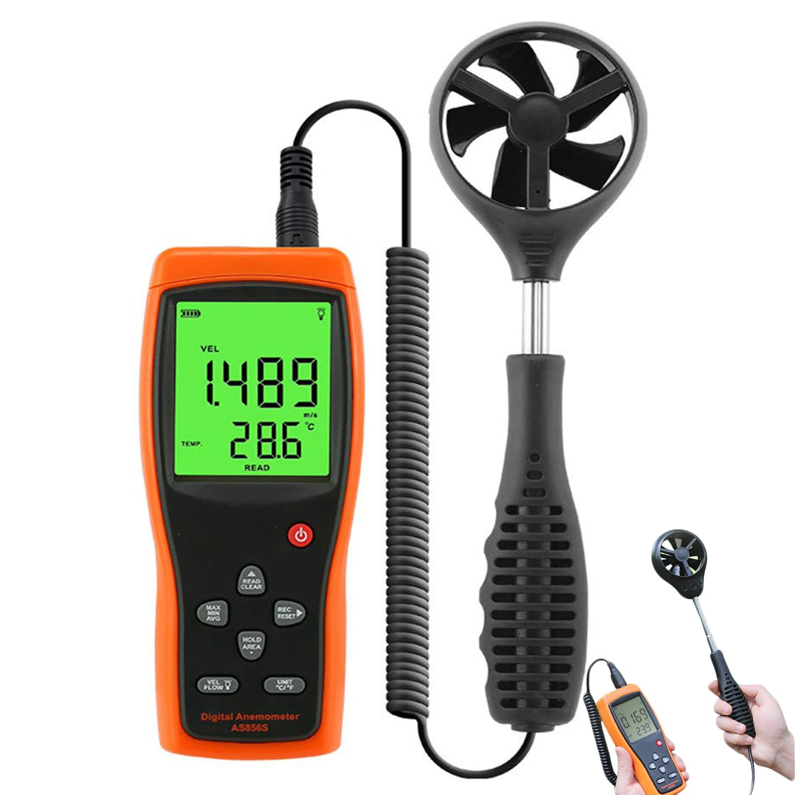 ZephPerton Digital Anemometer Vane Handheld, Portable Wind Gauges with 360mm Telescopic Probe & Backlit LCD, USB Data PC Connection for HVAC Duct Airflow, Fan Manufacturing, Exhaust Systems