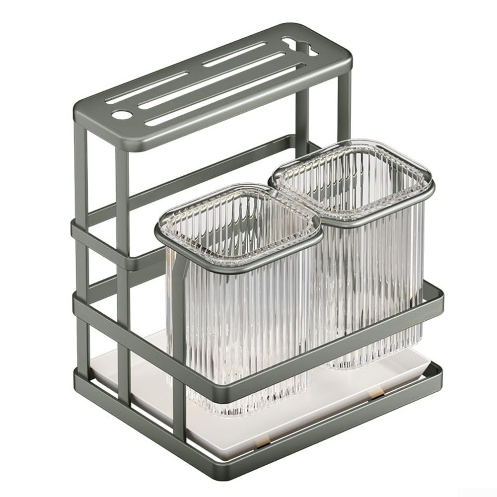 RANRAO Multifunctional Cutlery Utensil Holder, Kitchen Cutlery Holder Storage Drain Rack Plastic Tableware Storage Drain Box For Forks Knives Spoon(Grey)