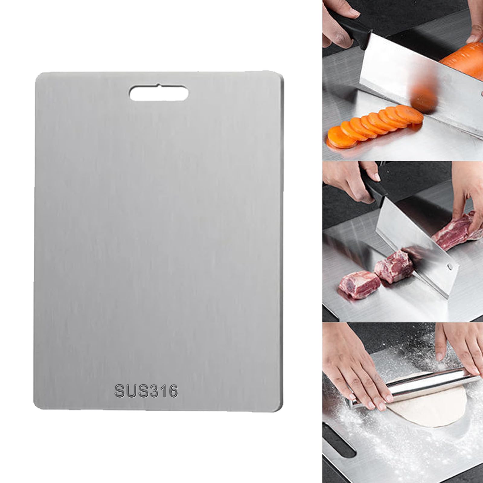 316 Stainless Steel Cutting Boards, New Upgrade SUS 316 Cutting Boards for Kitchen, Double-Sided Food-Grade Stainless Steel Cutting Board, Chopping Boards Cutting Mat for Meat Fruit & Vegetable (M)