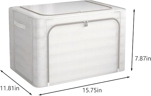 Miniatura 6 de Contenedores de almacenamiento de ropa, caja de almacenamiento plegable con marco de metal, juego organizador apilable de 24 litros con ventana