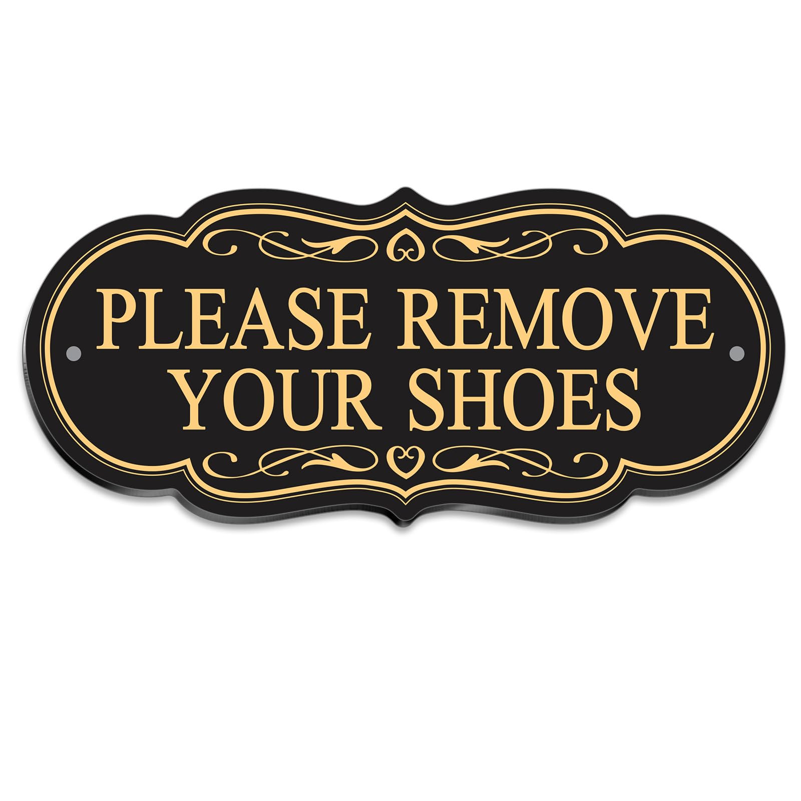 ASAVI Please Remove Your Shoes Sign – 8x3.5 Inch Elegant Acrylic Door Sign, Waterproof, Self-Adhesive and Pre-Drilled Mounting, Black/Gold/White, for