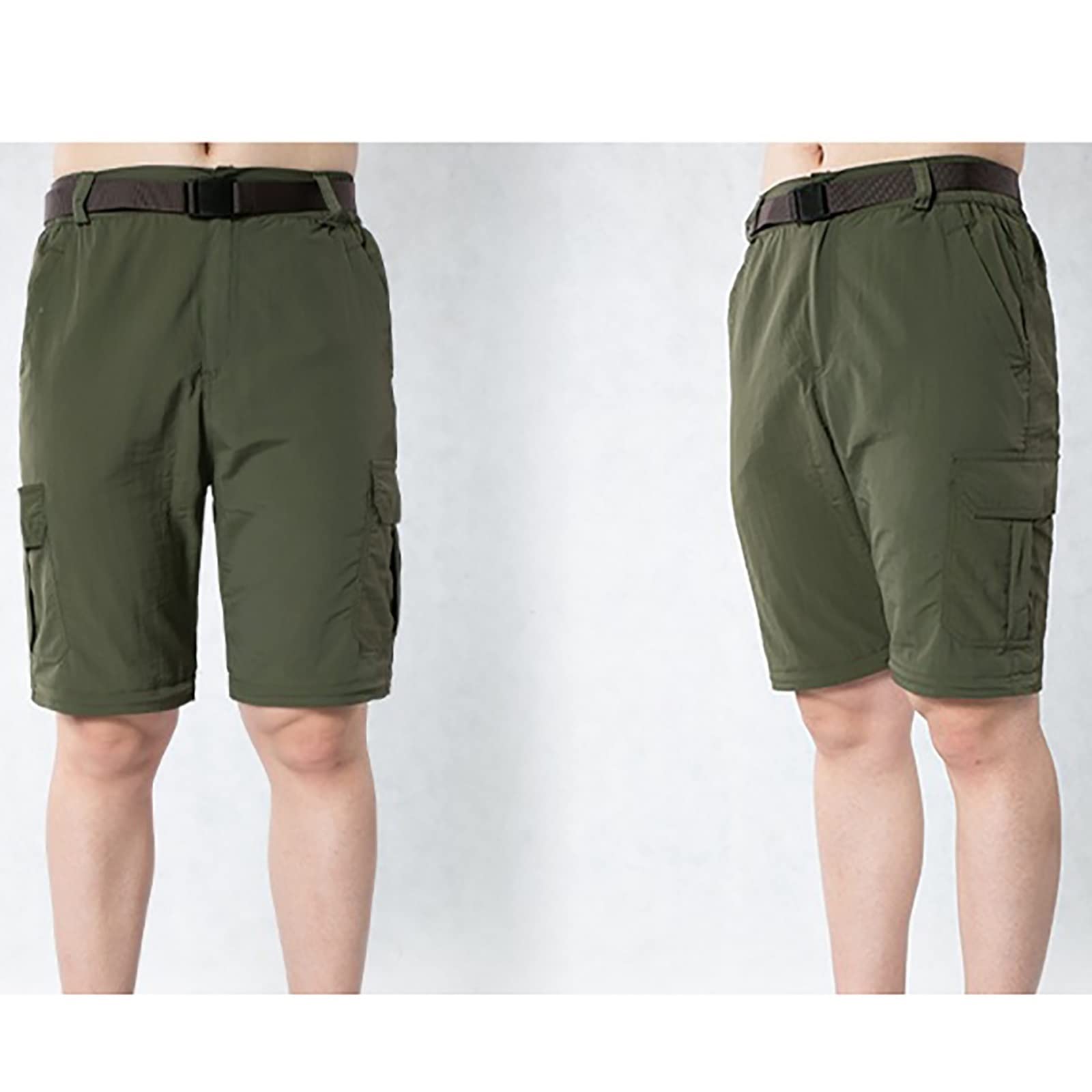 Hombres Pantalones de Senderismo Convertibles Impermeable Zip Off Pantalones de Escalada Secado Rápido (Size:L,Color:Verde)