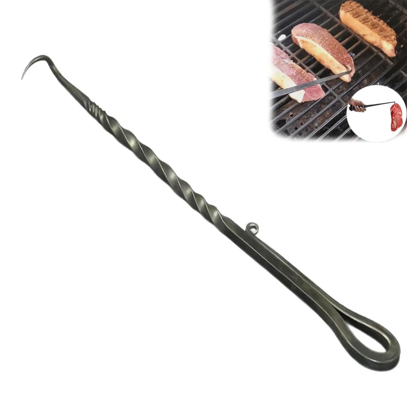 BBQF Food Flipper, Iron BBQF Turner Hooks, Pigtail Food Flipper, for Grilling, Food Flipper and Meat Hook, Flipping Vegetables and Meat Great Tool for BBQF (B)