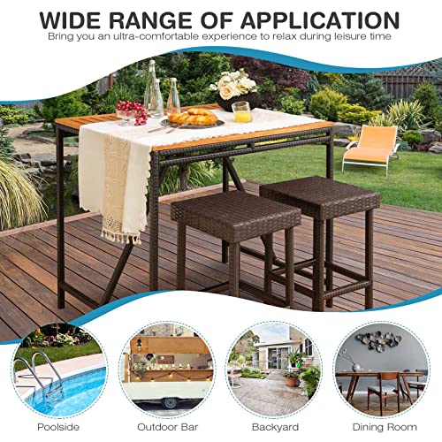 Tangkula Outdoor Bar Stool Set Of 2, Patio Rattan Bar Chairs W/Galvanized Steel Frame, Anti-Slip Footpads & Cozy Footrests, Bar Height Chairs For Poolside, Outdoor Bar, Backyard (1, Mix Brown) #TOP7
