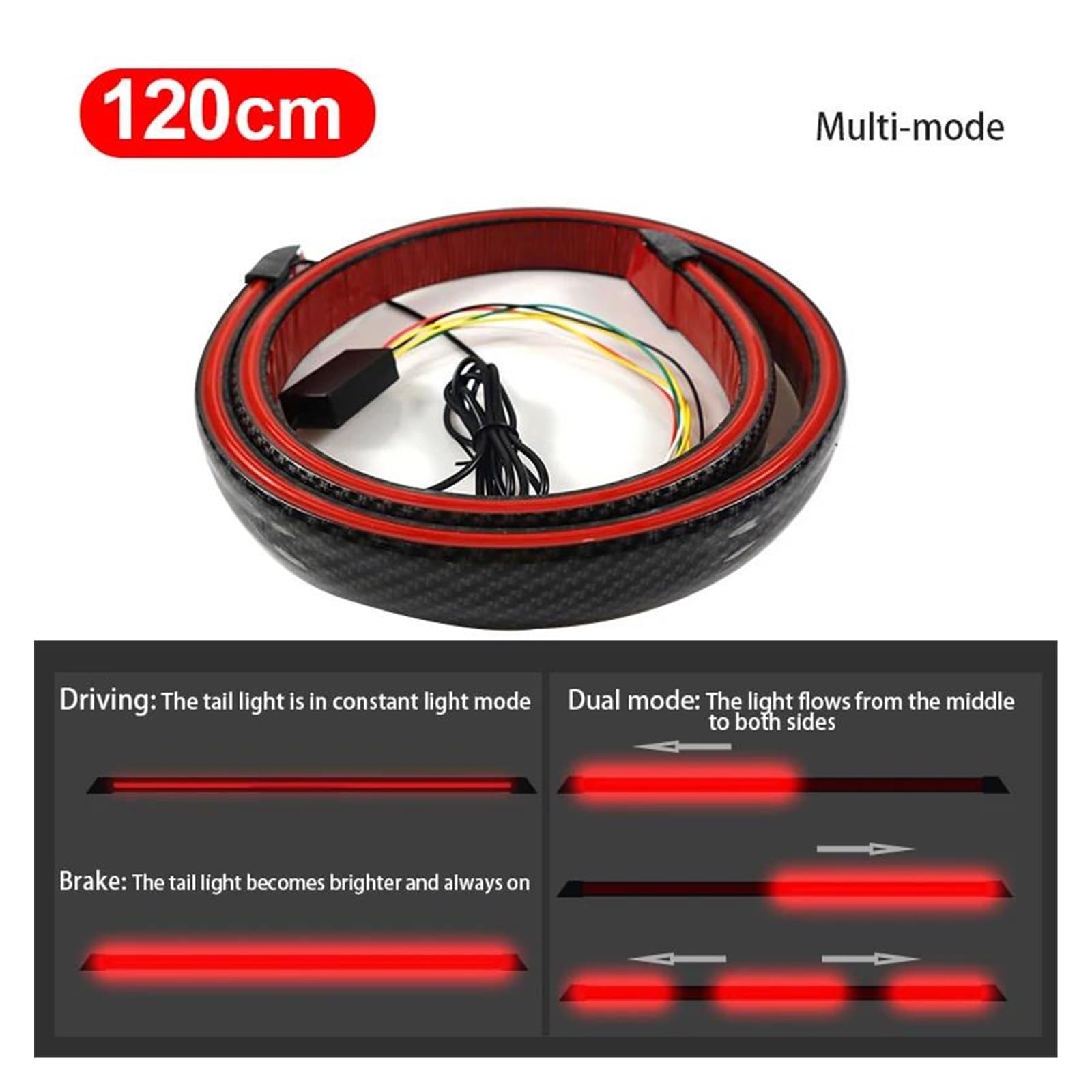 Coda Spoiler Alettone Led Spoiler Luce Universale Fibra Carbonio Auto Spoiler Posteriore Lampada Flusso Terza Luce Freno Luci Segnale Arresto 12V 120 Centimetri Ala Posteriore Auto