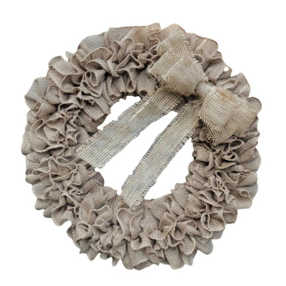 Ghirlanda rustica in iuta per la decorazione della porta d'ingresso, in lino naturale plissettato, decorazione stagionale per casa e ingresso