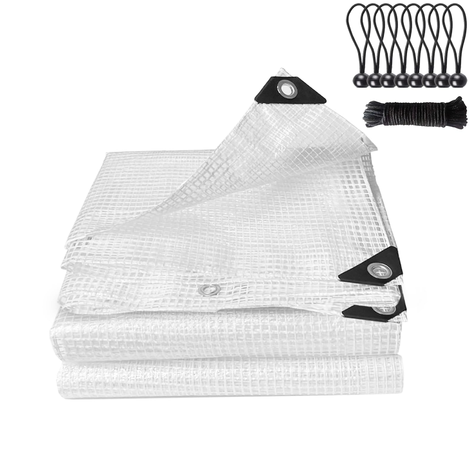 Clear Tarpaulin Waterproof Heavy Duty Greenhouse Grid Tarpaulin Outdoor Polythene Plastic Sheeting 140GSM Transparent Tarp Cover With Eyelets For Protection Plant Garden Furniture Firewood (2m x 2m)