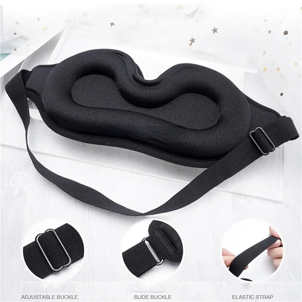 Antifaz para dormir con luz 3D, espuma viscoelástica, antifaz de seda para dormir para mujeres y hombres, máscara para dormir, sombra de ojos, ayuda para dormir (negro2)