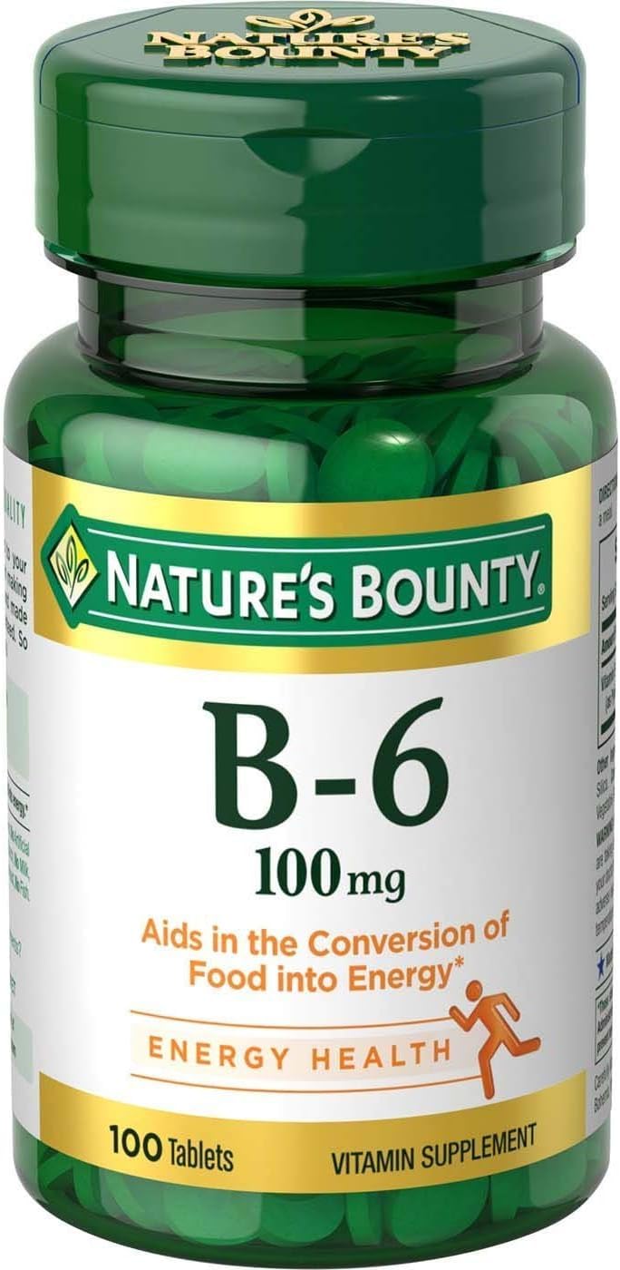 Nature's Bounty Vitamin B6 Supplement, Supports Metabolism and Nervous System Health, 100mg, 100 Tablets, 3 Pack