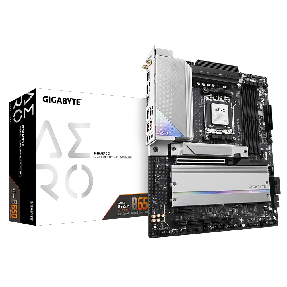 GigabyteB650 AERO G Motherboard - Supports AMD Ryzen 8000 CPUs, up to 8000MHz DDR5 (OC), 1xPCIe 5.0 + 2xPCIe 4.0 M.2, Wi-Fi 6E, 2.5GbE LAN, USB 3.2 Gen 2