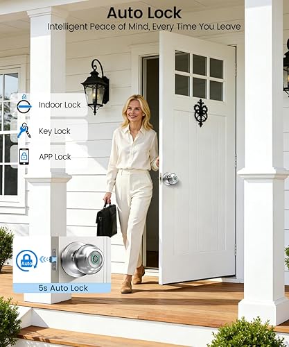 Miniatura 4 de Perilla de puerta inteligente con huella dactilar con control por aplicación y llave, entrada sin llave con huella dactilar para recámara, hogar,