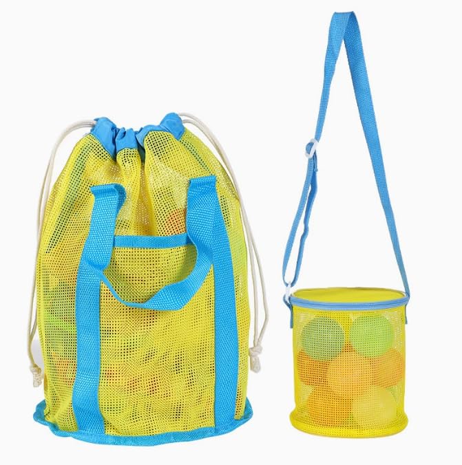 haozaikeji Children Beach Bag 2 pcs Mesh Toy Storage Shoulder Bag Kid Vacation Zipper Tote Lightweight Swim Handbag Seashell Sand Bucket