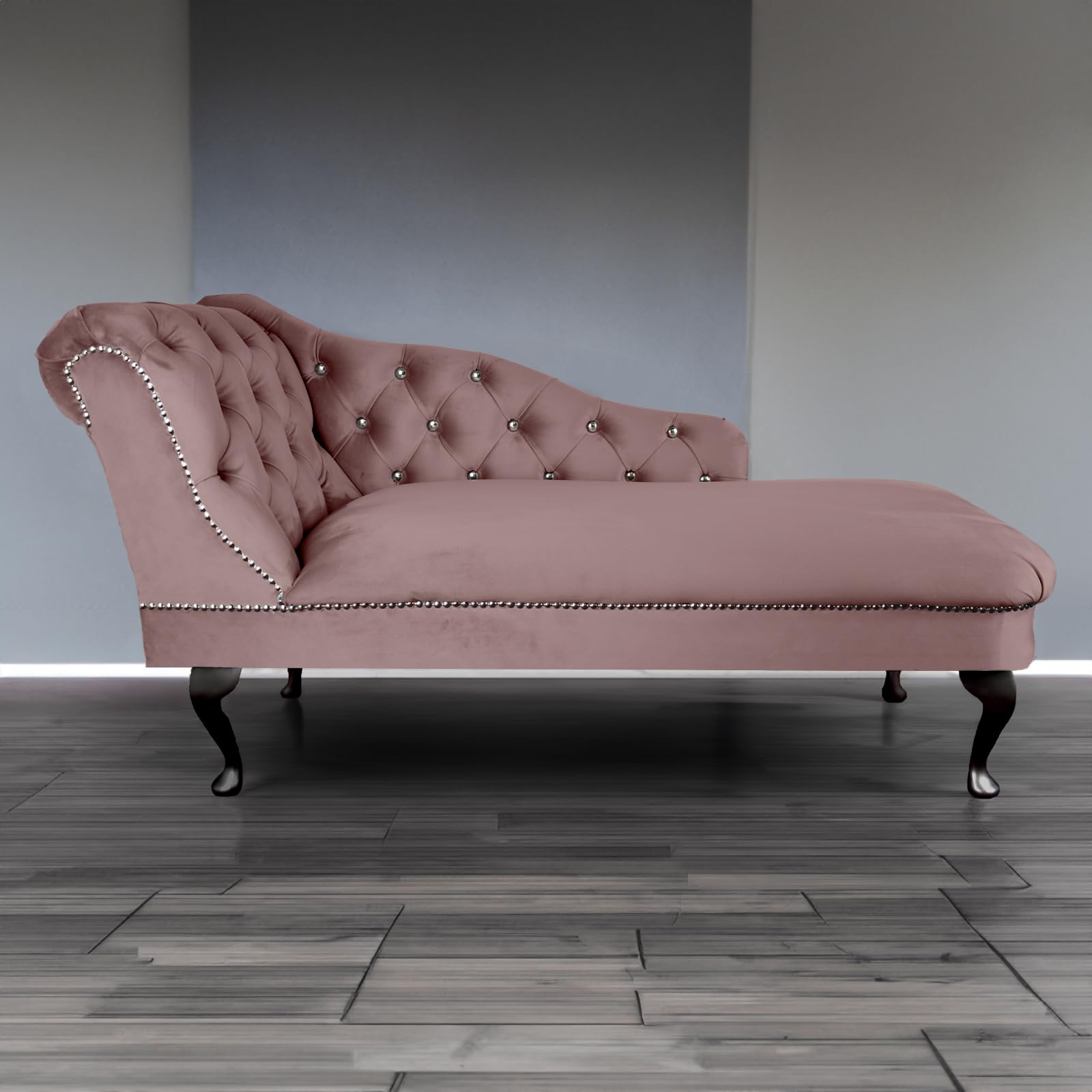 Paradise Furniture RegentTufted Chaise Lounge Sofa & Seating Handmade Velvet Living Room Bedroom Hallway Black Accent Chair (Left Hand, Heather)