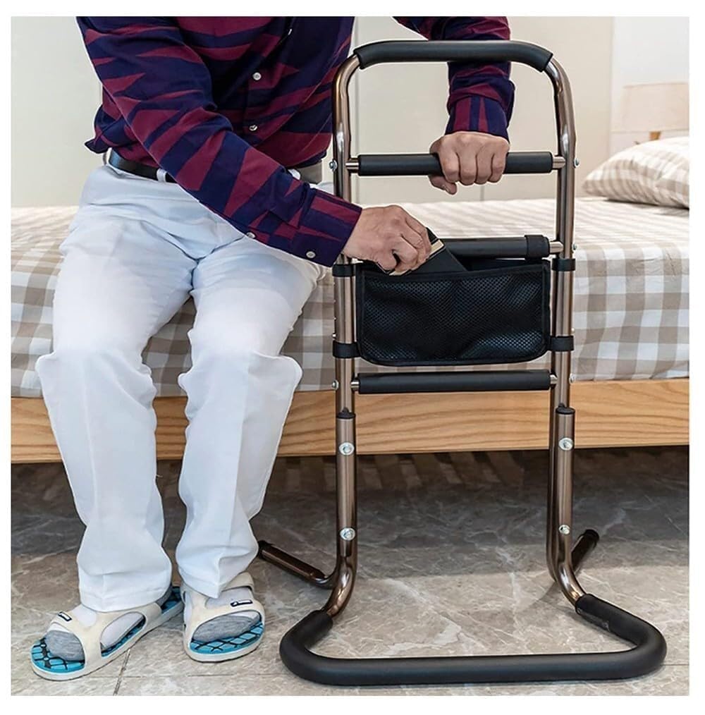 Aufstehhilfe für Senioren mit Aufbewahrungstasche, Stützrahmen mit 4 Griffen, tragbare Mobilitätshilfen, höhenverstellbarer Griff, Tragkraft 136 kg (Farbe: A)