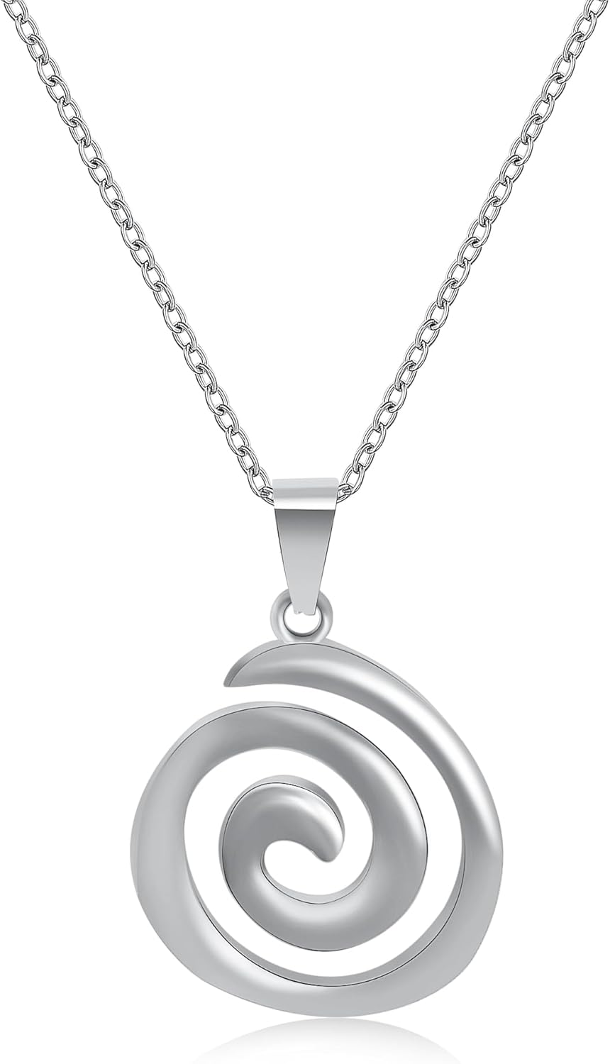 Spiral Swirl Necklace for Women - 24K Gold Plated Stainless Steel Celestial Pendant & Chain