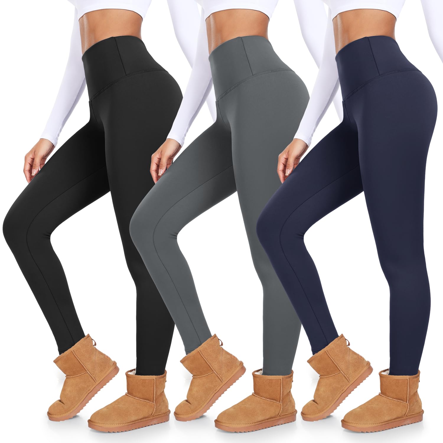 DHSO 1/3 Pack Fleece Lined Leggings Women High Waisted Winter Warm Thermal Workout Leggings Tummy Control Yoga Pants