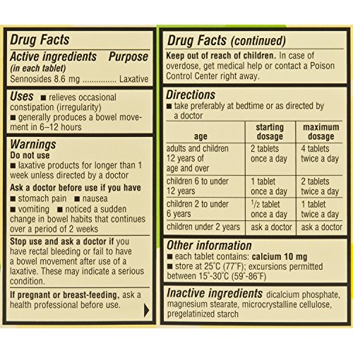 Senokot Regular Strength Natural Vegetable Laxative Ingredient,100