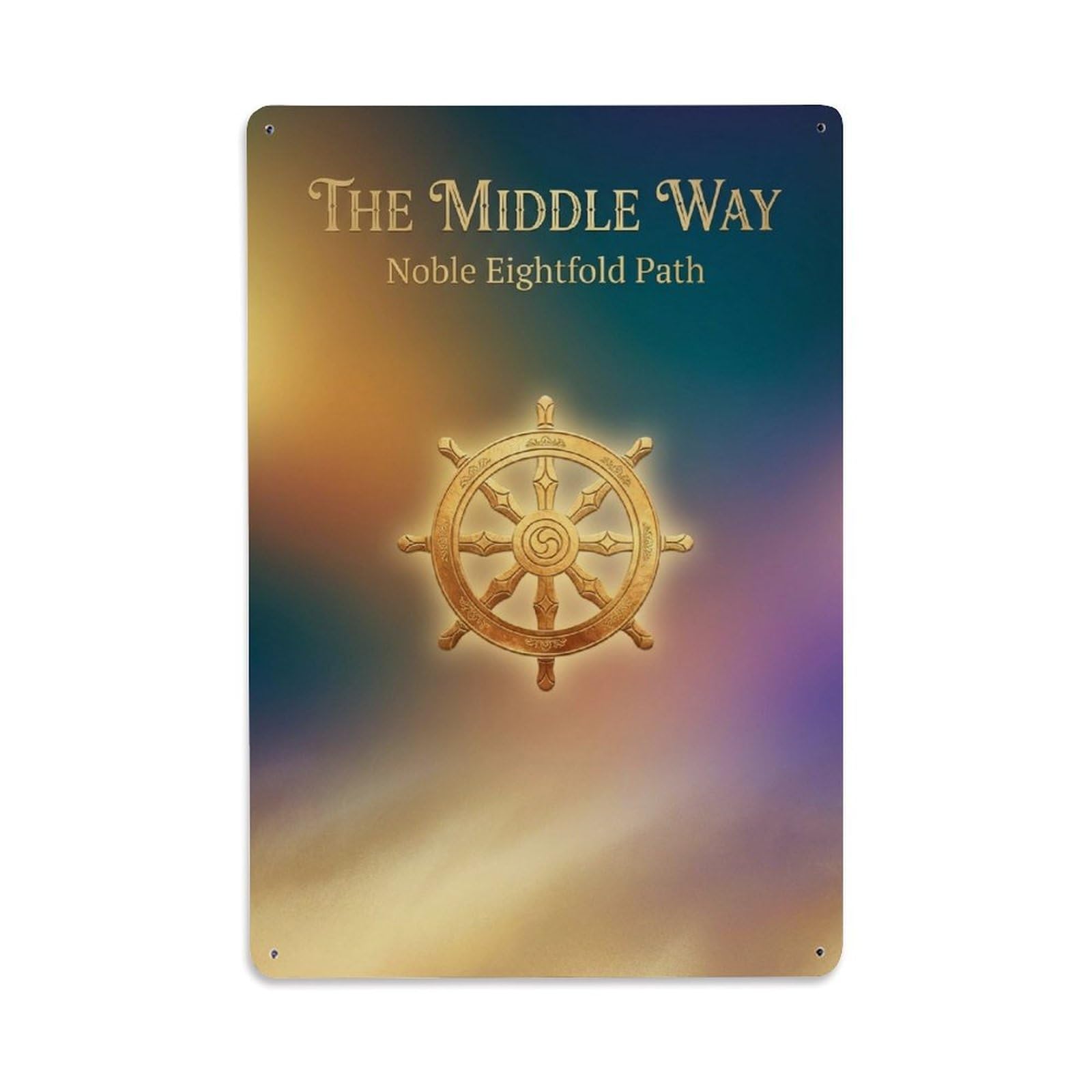 Dharma Wheel Middle Way Buddhist Eightfold Path Aesthetic Metal Tin Sign Plaque Wall Decor for Cafe, Man Cave, Club Bar, Office, Home Garden Round Metal Poster 8x12Inch