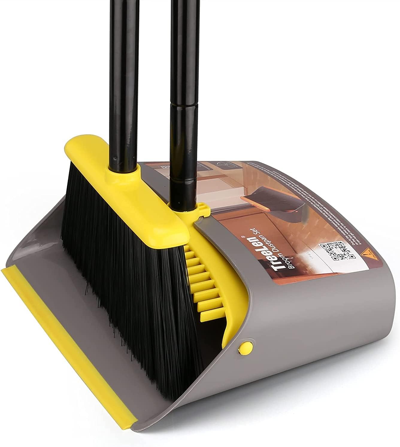 Dustpan and Brush Set Long Handled, JEHONN Tall 180 Degree Rotating