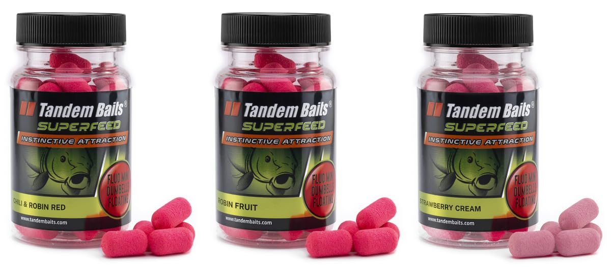 Tandem Baits Carp Fishing Food Pop Up Fluo Mini Dumbbells Floating Set of 3 Flavour Mix Robin Red — image 1