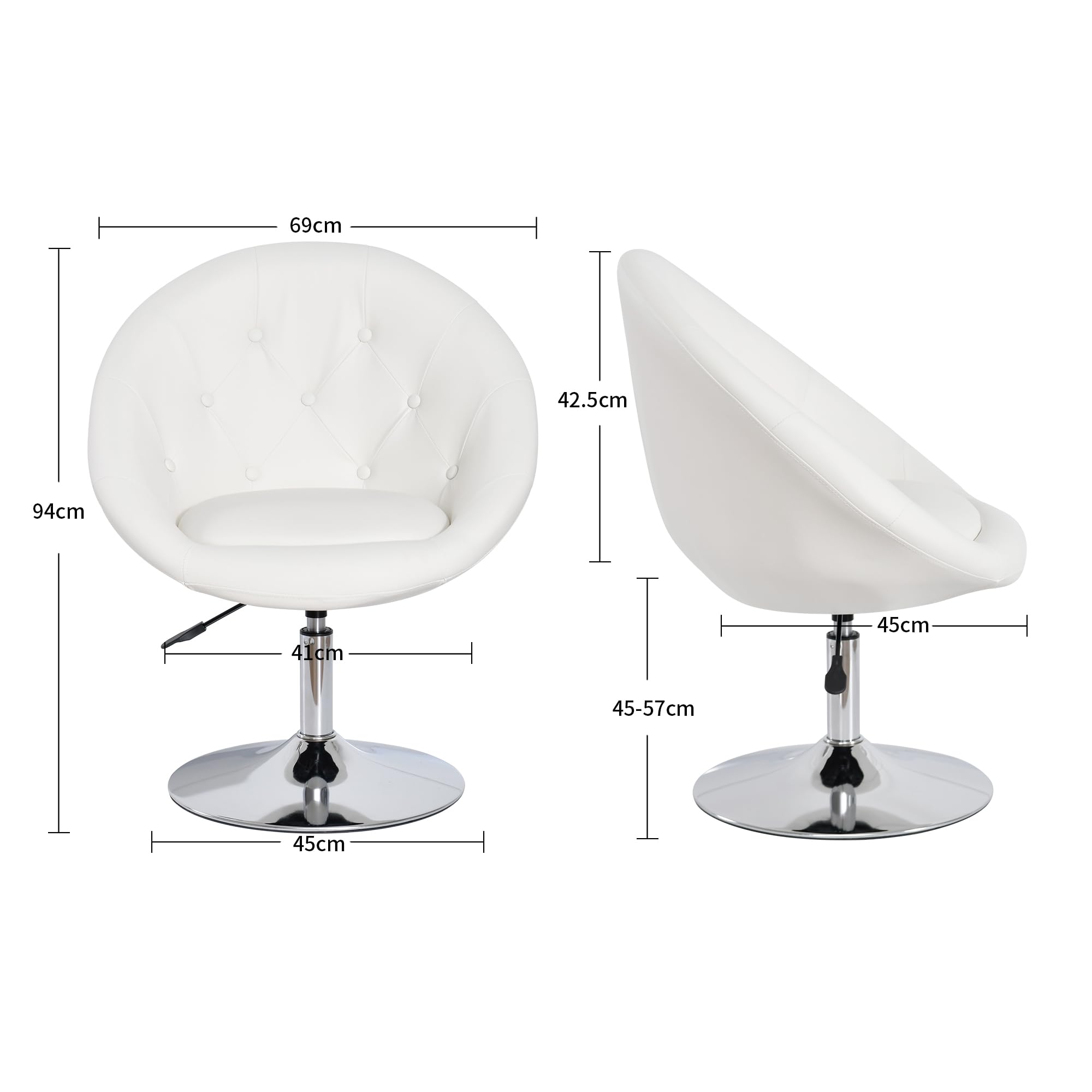 Duhome Sillon Lounge Club de Cuero sintético Silla butaca Giratorio Ajuste de Altura seleccion de Color 509A, Color:Blanco, Material:Cuero Artificial