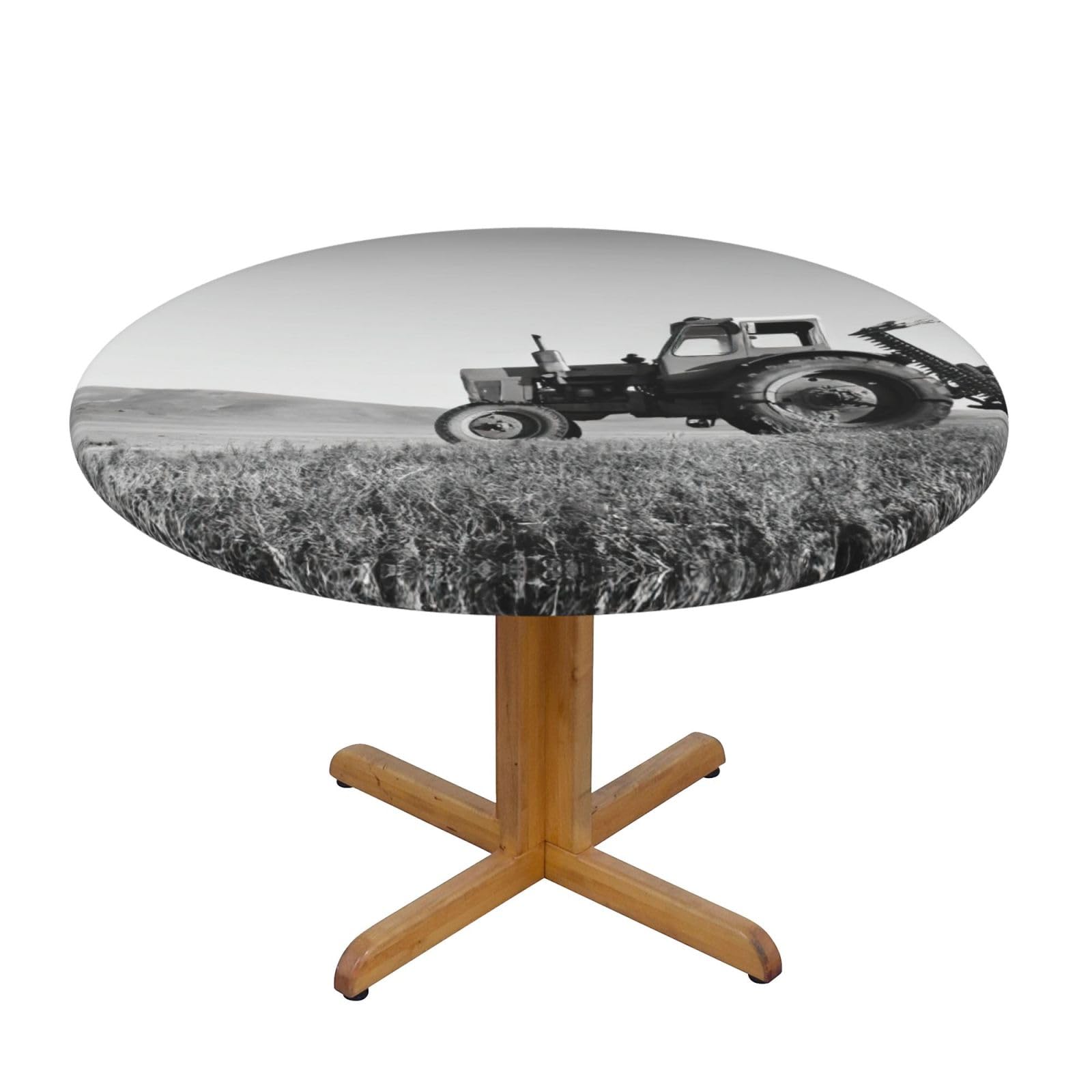Tractor Agriculture Tranquil Print Round Tablecloth Waterproof Table Cover Wipe Clean Washable Table Protector For Dining Room