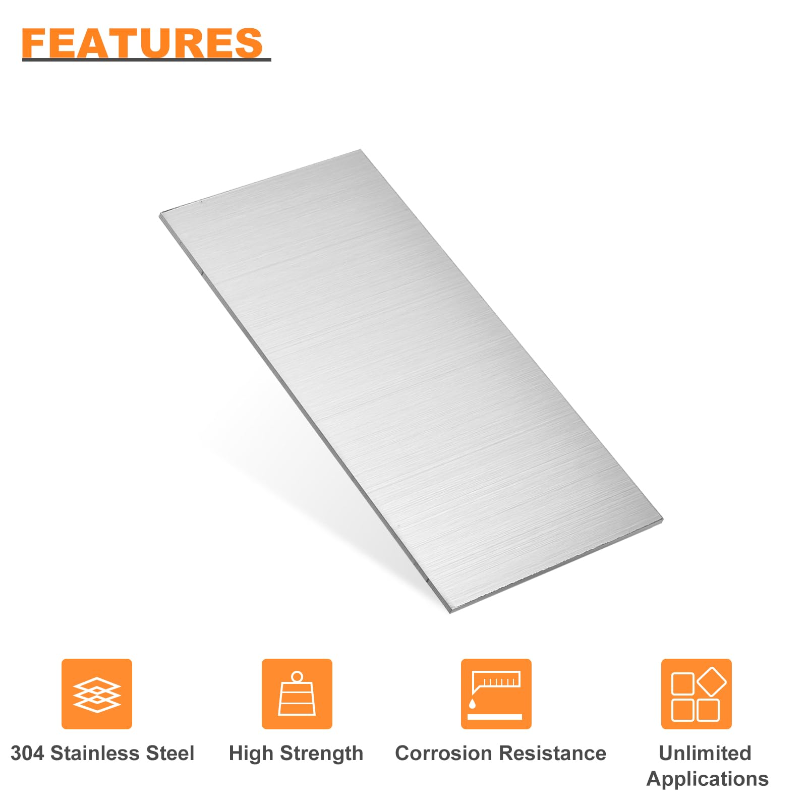 sourcing map Feuille en Acier Inoxydable 304, 3mm x 4" x 8", Finition Brossée - Idéale Pour L'Industrie, La Machinerie, Les Projets Diy et La Décoration Intérieure