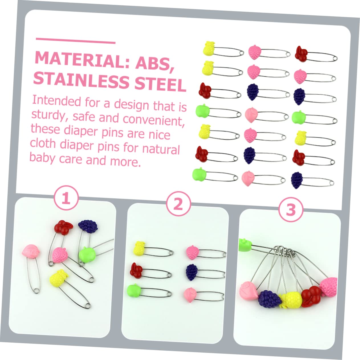 FRCOLOR Diaper Pin Clothing Pin Safety Brooch 50pcs Fruit Safety Locks Stainless Steel Random Style