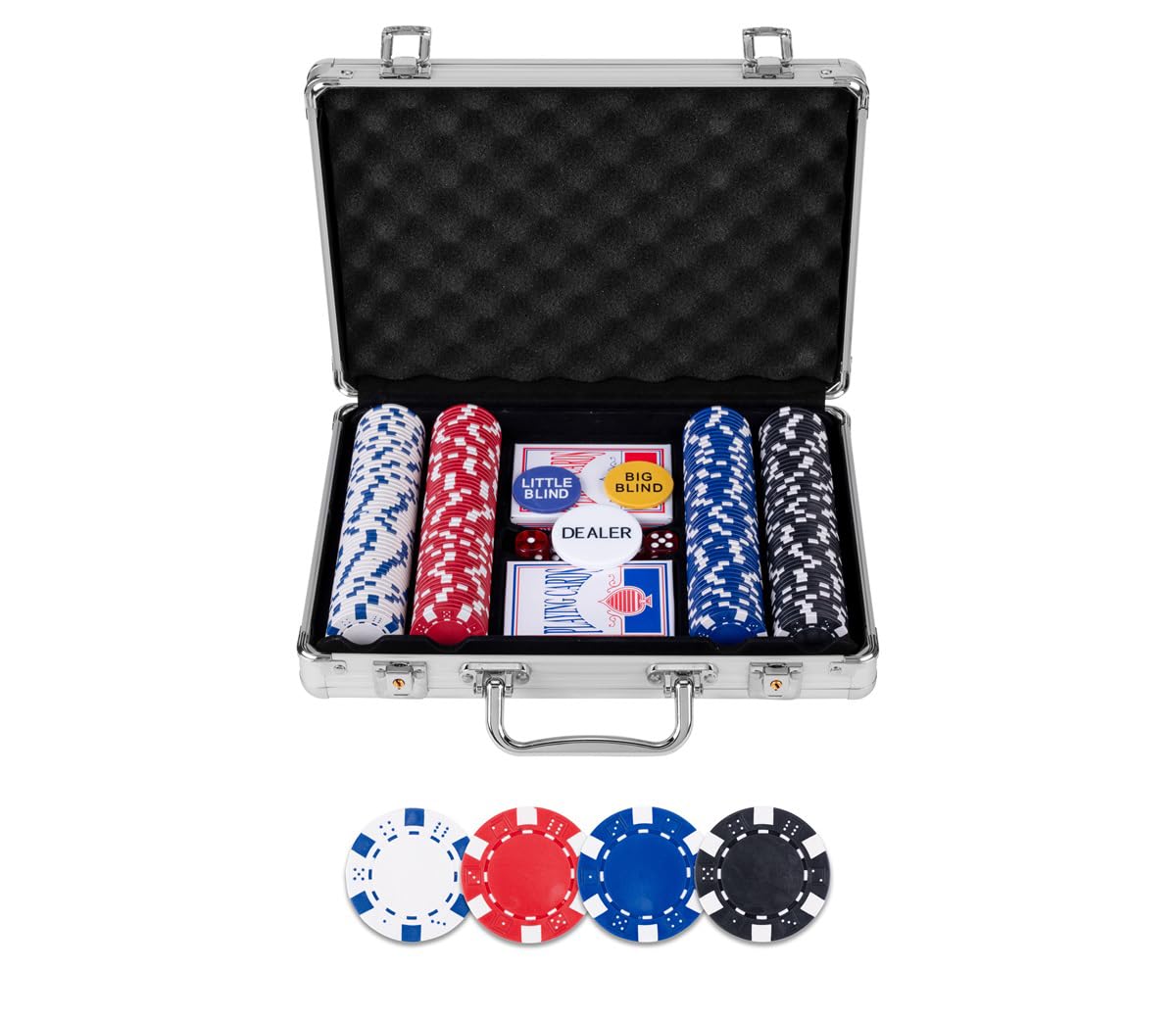 Coffret De Poker En Valisette – 200 Jetons, 2 Jeux De Cartes, 5 Dés – NEUF